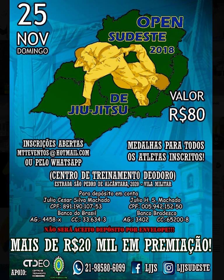 Open SUDESTE ocorre nesse domingo. 25 de novembro de 2018